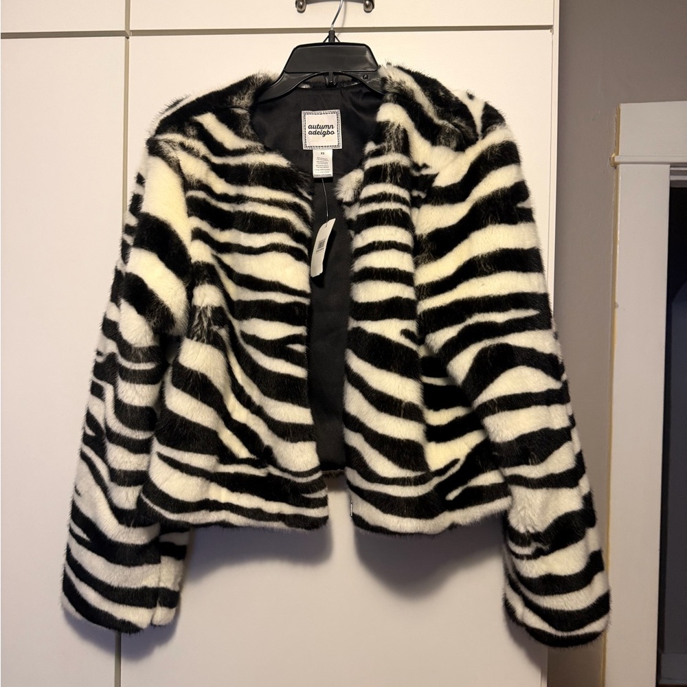 Autumn Adeigbo Black and White Zebra Teddy Jacket